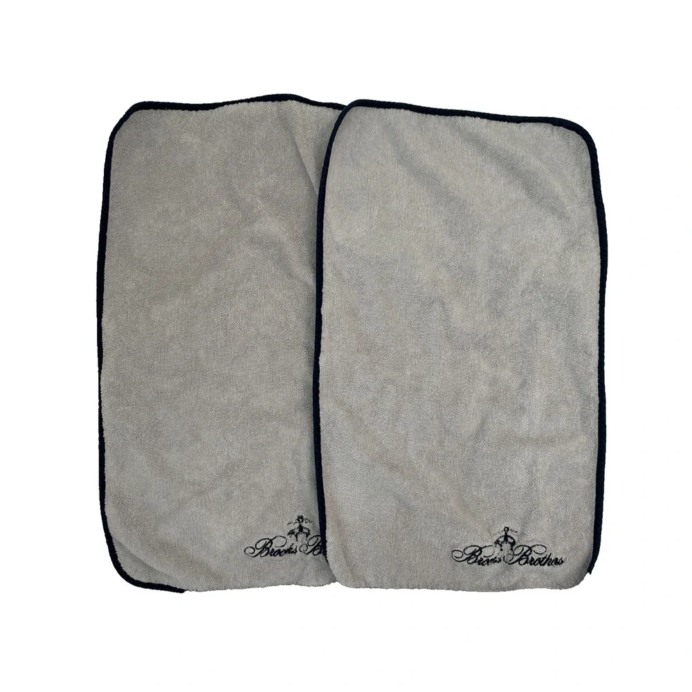 Brooks Brothers Navy Gray Contrast Piping Hand Towel Embroidered Logo 2 PCS